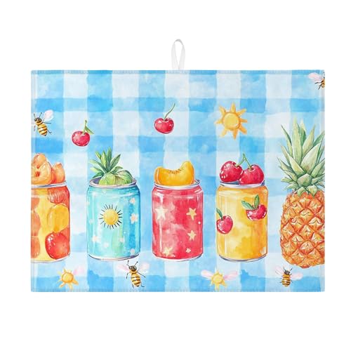 Abtropfmatte mit Obstmotiv für Küchentheke, buntes Sommerfrucht-Design, saugfähiges Abtropfgestell, lustige Mikrofaser-Abtropfmatte für Küchentheke, Heimdekoration, 45,7 x 61 cm von Generic
