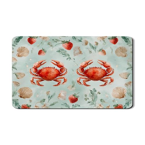 Abtropfmatte mit Strandmotiv für Küchentheke, Vintage-Krabbe und Erdbeere, saugfähiges Gummi-Abtropfgestell, Matte, Sommerküsten-Abtropfmatte für Küchenthekenschutz, 30,5 x 50,8 cm von Generic