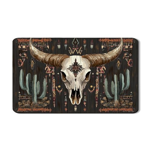 Abtropfmatte mit Western-Schädelmotiv für Küchentheke, rustikales Tribal-Design, saugfähiges Gummi-Abtropfgestell, Unterlage mit Western-Design, PU-Leder-Trockenunterlage für Küchentheke, Dekoration von Generic