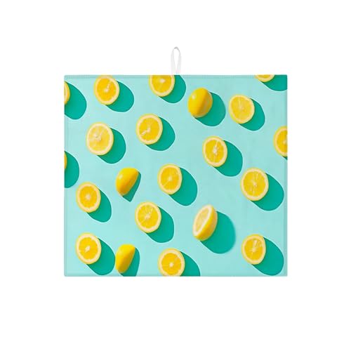 Abtropfmatte mit Zitronenmuster, für Küchentheke, helles Zitrusfrüchte-Design, saugfähiges Abtropfgestell, Sommer-Küchendekoration, Mikrofaser-Abtropfunterlage für Kaffeebar-Schutz, 40,6 x 45,7 cm von Generic