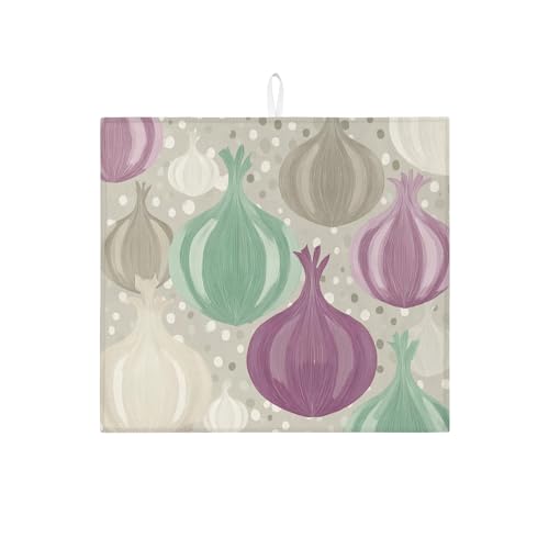 Abtropfmatte mit Zwiebelmuster für Küchentheke, Pastellfarben, abstraktes Design, saugfähiges Abtropfgestell, Sommer-Küchendekoration, Mikrofaser-Abtropfunterlage für Kaffeebar, 40,6 x 45,7 cm von Generic