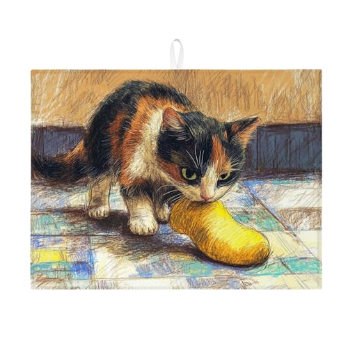 Abtropfmatte mit buntem Katzen-Motiv für Küchentheke, verspielte Tierkunst, saugfähiges Abtropfgestell, ausgefallene Mikrofaser-Abtropfmatte für den täglichen Gebrauch, 45,7 x 61 cm Abtropfmatte mit buntem Katzen-Motiv für Küchentheke, verspielte Tierkunst, saugfähiges Abtropfgestell, ausgefallene Mikrofaser-Abtropfmatte für den täglichen Gebrauch, 45,7 x 61 cm von Generic