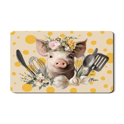 Abtropfmatte mit charmantem Schweine-Design, verspieltes florales saugfähiges Gummi-Abtropfgestell, perfekte Wahl für Frühlingsfeiern, 30,5 x 50,8 cm von Generic