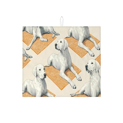 Abtropfmatte mit elegantem Hunde-Aufdruck, für Küchentheke, Vintage-Design, saugfähiges Abtropfgestell, Tiermotiv, Mikrofaser, Abtropfunterlage für Küchentheke, 40,6 x 45,7 cm von Generic