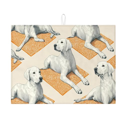 Abtropfmatte mit elegantem Hunde-Aufdruck, für Küchentheke, Vintage-Design, saugfähiges Abtropfgestell, Tiermotiv, Mikrofaser, Abtropfunterlage für Küchentheke, 45,7 x 61 cm von Generic