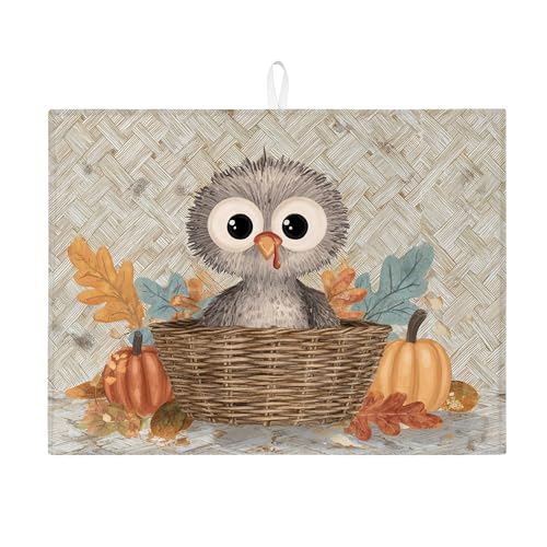 Abtropfmatte mit niedlicher Eule für Küchentheke, rustikal, saugfähig, gemütliches Mikrofaser-Abtropfgestell für Küchentheke, Dekoration, 45,7 x 61 cm von Generic