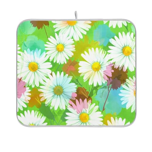 Abtropfmatte mit weißen Gänseblümchen, Wildblumen, Grün, ultra-saugfähig, große Arbeitsplatte, Küchengeschirr, Theke, 45,7 x 61 cm von Generic