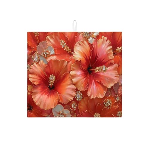 Abtropfmatten für Küchentheke, tropischer orangefarbener Hibiskus, saugfähiges Abtropfgestell, Sommer-Mikrofaser-Trockenunterlage für Küchentheke, Kaffee, Bar, Schutz, 40,6 x 45,7 cm von Generic