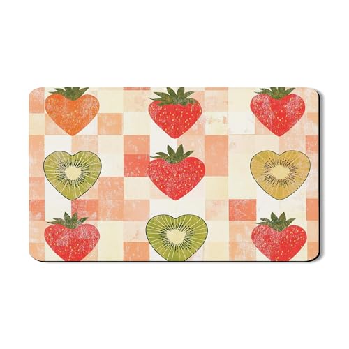 Abtropfmatten mit Herzmuster für Küchentheke, Vintage-Frucht-Design, saugfähiges Gummi-Abtropfgestell, Frühlingsküchen-Dekor-Matte für Kaffeebar-Schutz, 30,5 x 50,8 cm von Generic