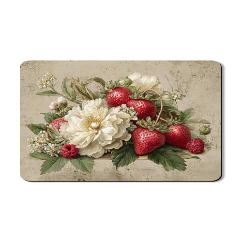 Abtropfmatten mit Vintage-Blumenmuster für Küchentheke, saugfähiges Gummi-Abtropfgestell, rustikales Erdbeer-Design für Frühlingsdekoration, 30,5 x 50,8 cm von Generic