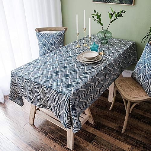 Abwischen Tischdecke Tropische Grüne Blätter Tischdecke Schmutzabweisende wasserdichte Tischdecke Wiederverwendbare Tischdecken Rechteckige Waschbare Tisc, Dark Blue Stripe, (140x180cm) von Generic