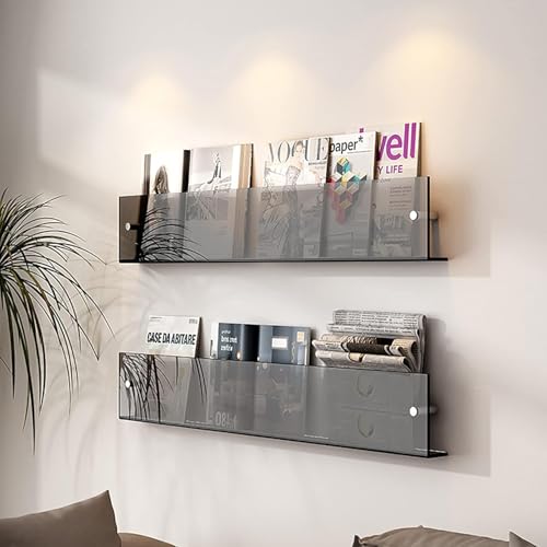 Acryl Floating Shelves 2er Pack - Wandmontierter Zeitungsständer, Perfektes Badezimmer-bücherregal Und Broschürenhalter Für Zuhause Und Büro, Black, 70cm/27.5inch von Generic