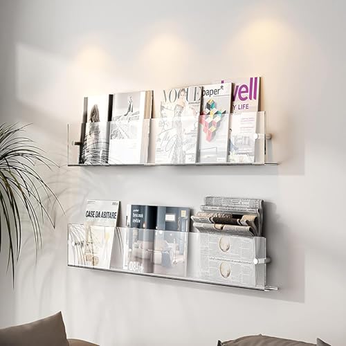 Acryl Floating Shelves 2er Pack - Wandmontierter Zeitungsständer, Perfektes Badezimmer-bücherregal Und Broschürenhalter Für Zuhause Und Büro, Transparent, 40cm/15.7inch von Generic