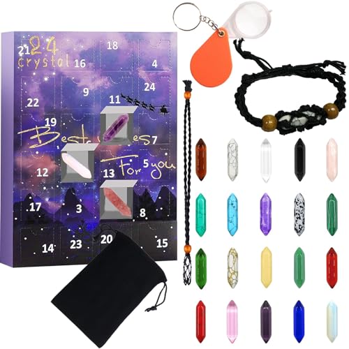 Adventskalender 2023 Weihnacht Countdown Kalender 24 Stück natürlicher Edelstein Gesteine und Mineralien Weihnacht Geschenk für Mädchen Jungen (C-Purple, One Size) von Generic