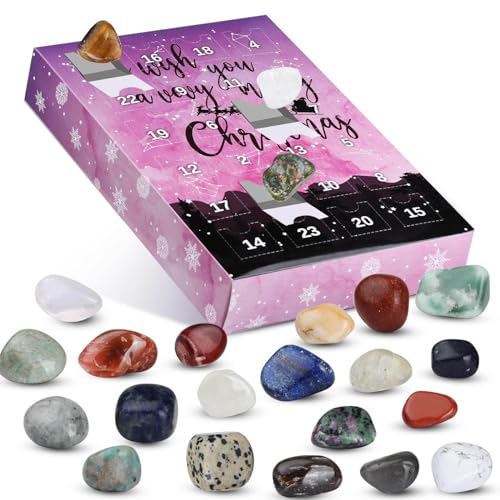 Adventskalender 2023 Weihnacht Countdown Kalender 24 Stück natürlicher Edelstein Gesteine und Mineralien Weihnacht Geschenk für Mädchen Jungen (G-Purple, One Size) von Generic