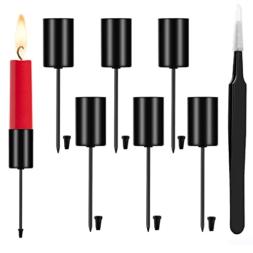 Adventskranz Kerzenhalter Stabkerze Schwarz mit Pinzette 6PCS Retro Kerzenhalter zum Stecken mit Kurzem Dorn für Adventsgirlande Blumentopf Weihnachtsdekoration Perfekte Tischdekoration von Generic