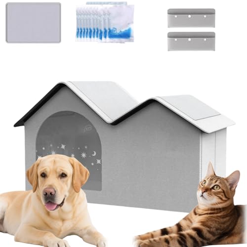 Air Conditioner Cat House,Foldable Dog Houses with Ac,Pet Cooling House with Removable Pad and Ice Pack for Small,Medium,and Large Dogs and Cats (Silver, M) von Generic