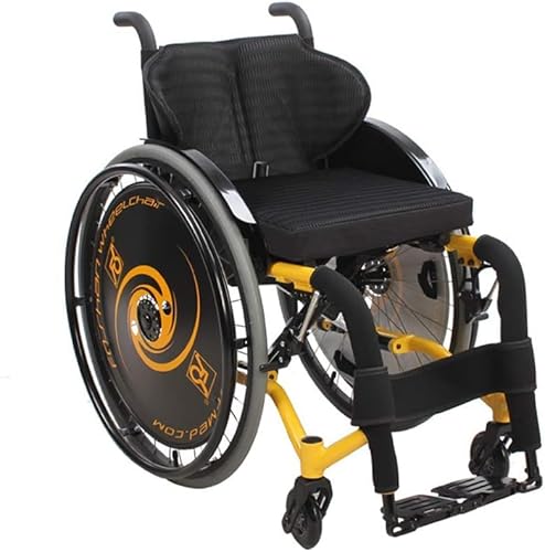 All-Terrain-Rollstuhl, Faltbarer Reiserollstuhl Mit Anti-Heck-kippvorrichtung - Leichter Manueller Selbstfahrender Sport- Und Freizeitrollstuhl, Yellow, seat Width 40cm von Generic