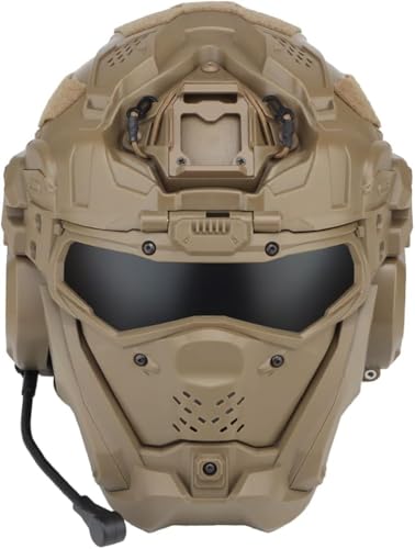 All-in-one Airsoft Vollgesichtsmaske Taktischer Helm Eingebautes Kommunikations-Headset Anti-beschlag-lüfter Austauschbare Linse, Brown All-in-one Airsoft Vollgesichtsmaske Taktischer Helm Eingebautes Kommunikations-Headset Anti-beschlag-lüfter Austauschbare Linse, Brown von Generic
