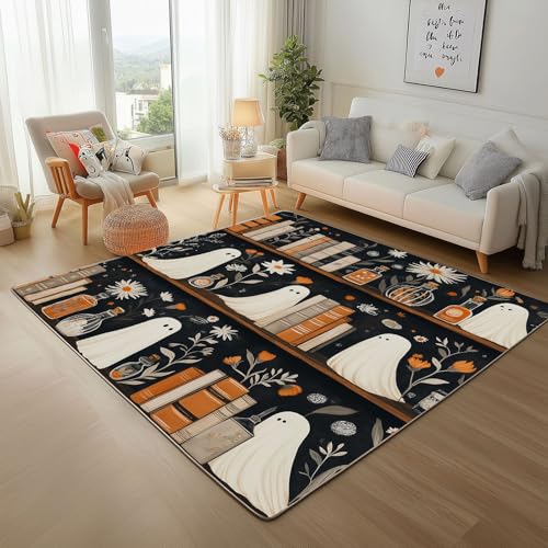 Alte Retro-Bücherregal-Blumen Teppich Wohnzimmer Teppisch 150x210cm Waschbar Kurzflor Weich rutschfest Teppich, Moderner Horrorgeist Teppiche für Schlafzimmer Kinderzimmer Büro Esszimmer Alte Retro-Bücherregal-Blumen Teppich Wohnzimmer Teppisch 150x210cm Waschbar Kurzflor Weich rutschfest Teppich, Moderner Horrorgeist Teppiche für Schlafzimmer Kinderzimmer Büro Esszimmer von Generic