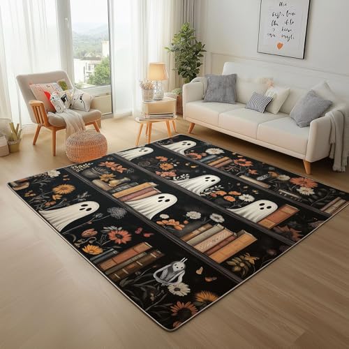 Altes Vintage-Bücherregal Teppich Wohnzimmer Teppisch 150x210cm Waschbar Kurzflor Weich rutschfest Teppich, Moderner Pflanzenblumengeist Teppiche für Schlafzimmer Kinderzimmer Büro Esszimmer Altes Vintage-Bücherregal Teppich Wohnzimmer Teppisch 150x210cm Waschbar Kurzflor Weich rutschfest Teppich, Moderner Pflanzenblumengeist Teppiche für Schlafzimmer Kinderzimmer Büro Esszimmer von Generic