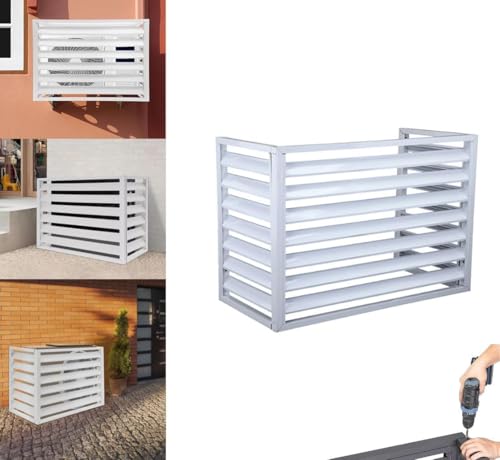 Aluminium Blumenständer, klimaanlage Abdeckung wärmepumpe 110 * 80 * 60cm verkleidung klimaanlage außengerät Zaun zum Verstecken der Klimaanlage, Infach zu install(Size:120*150*70(5P),Color:Weiß A) von Generic
