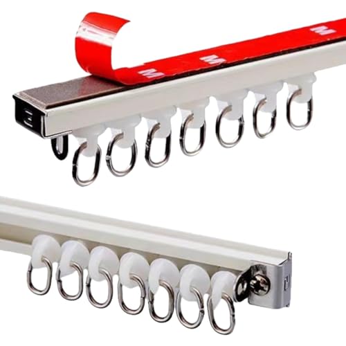Aluminium Deckenvorhangschiene Selbstklebende Vorhangschienen Gardinenstange Ohne Bohren Geräuschlose Vorhangschiene Für Duschvorhang Raumteiler Wohnmobil-Vorhang(160cm) von Generic