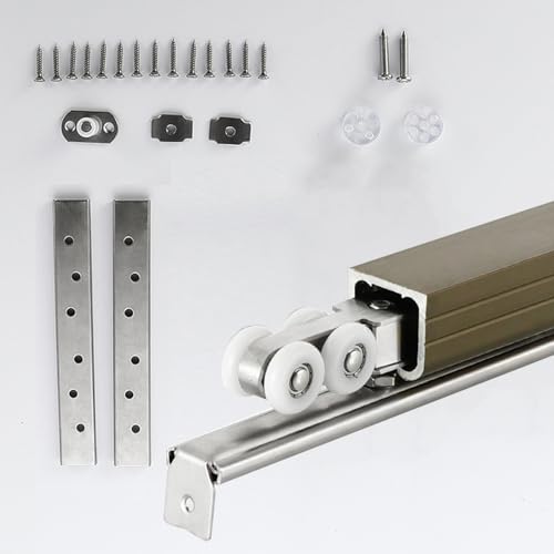 Aluminium-Schiebetürschiene Zur Oberen Montage, Schiebetürbeschläge Für Scheunentore, Einzelschiene, Schiebetürbeschlagsatz Mit Aufhängerrolle, Stopper, Schrauben/12-Wheel/1.6M (5.2Ft) von Generic
