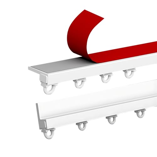 Aluminium Vorhangschiene Selbstklebendes Gardinenschiene Schiebevorhangschienen Raumteiler Gleitschienen für Fenster Türen Badezimmer Schränke(White-Ceiling,3.6'/110 cm) von Generic