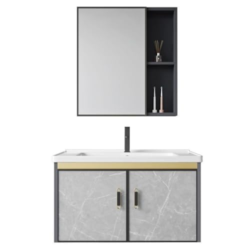 Aluminium-Waschtisch-Set Mit Waschbecken – Kompakter Wandwaschtischschrank Für Kleine Badezimmer Mit Integriertem Stauraum Und Spiegel(60 * 40 * 41cm) von Generic