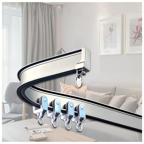 Aluminium flexible Vorhangschiene Raumteiler Decken-Gardinenschiene 0.6m(1.96FT)～6.0m(19.7FT) biegbare Vorhang-Schiene für RV Erkerfenster Balkon Wohnzimmer Büros(Gold,5.0m/16.4FT(5 * 1m)) von Generic
