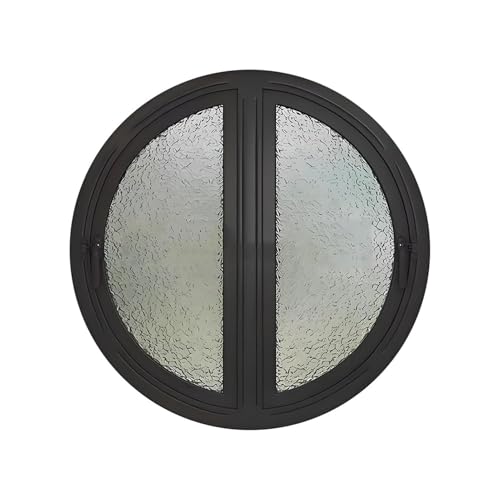 Aluminiumrahmenfenster, Doppelflügelfenster, Rundes Lüftungsfenster Mit Griff, Beidseitig Um 90° Drehbares Flügelfenster, Flächenbündiges Glasfenster Für Badezimmerküche(Black,90cm/35.4in) von Generic