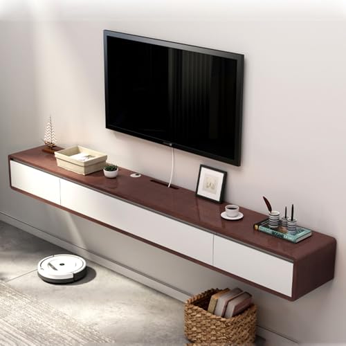 An Der Wand Montierter Einfacher TV-Ständer Mit Schublade Klapptür Wohnzimmer-Multimedia-Center-Schrank(Walnut,240 * 18 * 24CM) von Generic