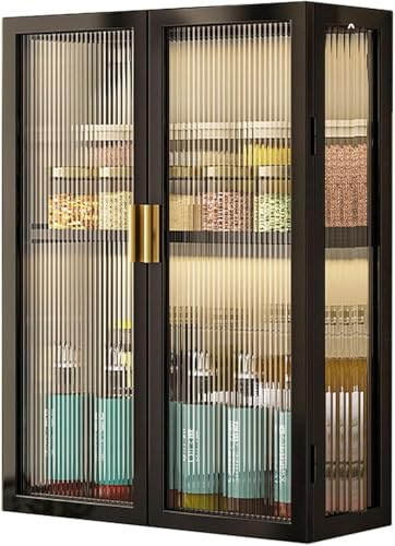 An der Wand montierter Badezimmerschrank Metall Medizinschrank mit Glastür/Kunststofftür, Aufbewahrungsschrank über der Toilette, Hängeschrank+ (Schwarz, 40x50x14cm) von Generic