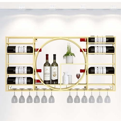 An der Wand montiertes Weinregal, Barregale, Weinregal, Wandmontage, mit hängendem Weinglashalter, Regal, Likörregal, Minibar, Wand-Weinregale für Weinflaschen, Glasregale, Eck-Kaffeebarschr von Generic