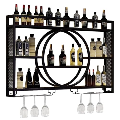An der Wand montiertes Weinregal, modernes Weinlagerregal zur Wandmontage mit LED-Licht und Weinglashalter, Eisen-Bar-Spirituosenregal, schwebende Wand-Weinregale, Bar-Alkoholflaschen-Ausste von Generic