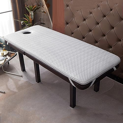 Anti-Rutsch-Memory-Schaum Matratze Abdeckung für Tisch Volltonfarbe Spa Bett Matratze Kissen mit atmungsaktivem Loch Schönheitssalon Spa-Bett Matratze quadratischer Kopf weiß 90 x 190 cm 2 cm Dicke von Generic
