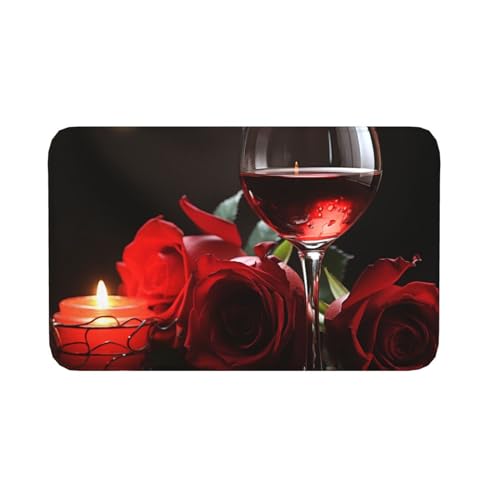 Antibakterielle Badezimmerteppich Rotes Rosenweinglas und Kerze, Matte, Wohnzimmer, Haustür, Badezimmer, Lustige Doormats 40X60cm von Generic