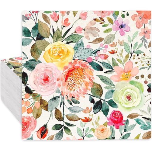 AnyDesign Einweg-Papierservietten mit Rosenblüten, 80 Stück, für Frühling, Hochzeit, Babyparty, 16,5 x 16,5 cm von Generic
