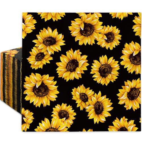 AnyDesign Einweg-Servietten mit Sonnenblumen-Motiv, Aquarell, Sonnenblume, Schwarz, Blumenmuster, Papierservietten für Zuhause, Küche, Badezimmer, 100 Stück von Generic