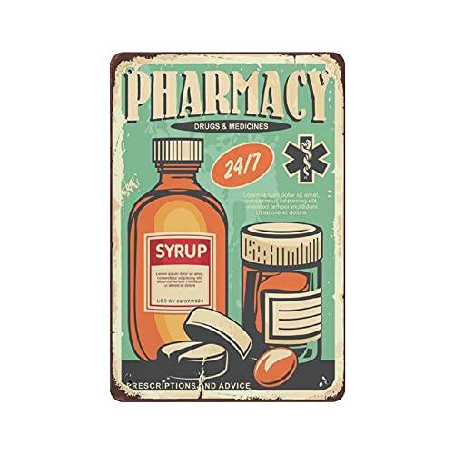 Apothekenschilder Medikamente Sirup Metall-Blechschild Kunstwerk Poster Outdoor Schild Vintage Dekor Plakat Poster Höhle Garage Pub Bar Küche Heimdekoration 30,5 x 20,3 cm von Generic