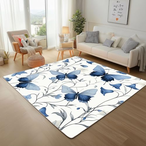 Aquarell Blume Schmetterling Waschbarer Teppich Wohnzimmer 150x210cm Marineblaue Schmetterlingsblumen Rugs for Living Room Weich rutschfest Tepich Kurzflor Schlafzimmer Esszimmer Teppiche Büro Aquarell Blume Schmetterling Waschbarer Teppich Wohnzimmer 150x210cm Marineblaue Schmetterlingsblumen Rugs for Living Room Weich rutschfest Tepich Kurzflor Schlafzimmer Esszimmer Teppiche Büro von Generic