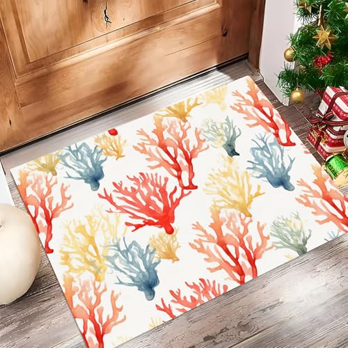 Aquarell Koralle Fußmatten – Meereslebewesen rutschfeste, Waschbare, Strapazierfähige Türmatte Für Haustüren, Flur, Büro – Gemischte Farben 40 X 60 Cmweich Und Bequem – Ideal Für Innen von Generic