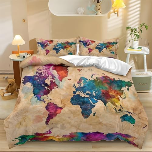 Aquarell Weltkarte Bettwäsche Bettbezug Mehrfarbig Bettbezug Bettwäsche mit Reißverschluss Bettbezüge mit Kissenbezug modisches Bettset für Jungen Mädchen 135 x 200 cm Aquarell Weltkarte Bettwäsche Bettbezug Mehrfarbig Bettbezug Bettwäsche mit Reißverschluss Bettbezüge mit Kissenbezug modisches Bettset für Jungen Mädchen 135 x 200 cm von Generic