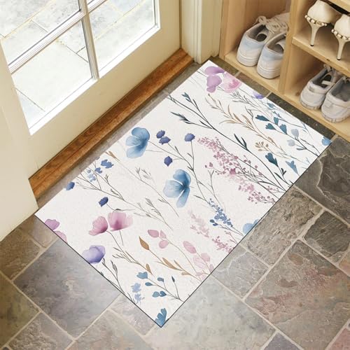 Aquarell Wildblumen Fussmatte Innen 50 X 80 cm, Schlanke rutschfeste Fußmatte Für Den Innenbereich, Einfache Blumen Fußmatte, Absorbiert Wasser Schmutzfangmatte, Weiß Weich Und Bequem von Generic