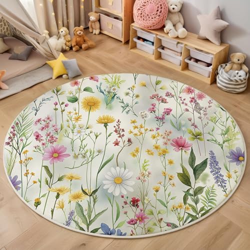 Aquarell Wildblumen Teppich Rund 240 cm Pastoralstil rutschfest Teppiche Wohnzimmer Runder Waschbar Teppiche Kurzflor Weich Runder Teppich Weiß for Wohnzimmer Schlafzimmer Studie Heimbüro Aquarell Wildblumen Teppich Rund 240 cm Pastoralstil rutschfest Teppiche Wohnzimmer Runder Waschbar Teppiche Kurzflor Weich Runder Teppich Weiß for Wohnzimmer Schlafzimmer Studie Heimbüro von Generic