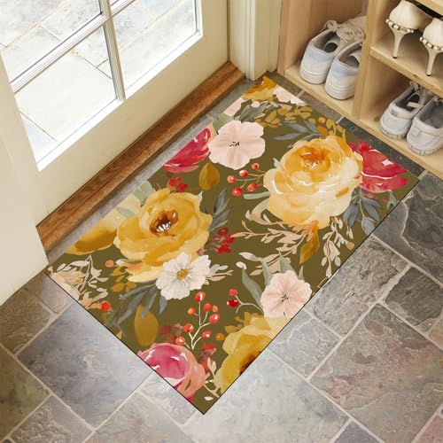 Aquarellblumen Fußmatte Schmutzfangmatte Innen 50 X 80 cm rutschfeste Waschbar Fussmatte, Sauberlaufmatte Teppich Für Eingangsbereich, Haustür, Flur, Porch - Gemischte Farben Exquisites Retro von Generic