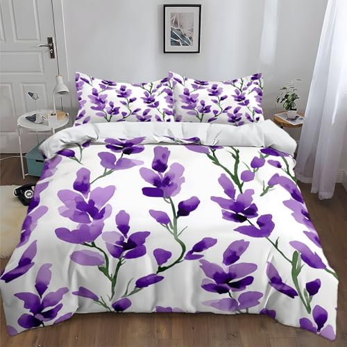 Aquarellmuster 3D Bettwaren-Set 135 X 200 cm Lila Lavendel Mikrofaser Soft Kinder Bettbezug, Einfache Pflege 3-Teilig Mit Reißverschluss 1 Bettbezug Und 2 Kissenbezüge 80 X 80 Aquarellmuster 3D Bettwaren-Set 135 X 200 cm Lila Lavendel Mikrofaser Soft Kinder Bettbezug, Einfache Pflege 3-Teilig Mit Reißverschluss 1 Bettbezug Und 2 Kissenbezüge 80 X 80 von Generic