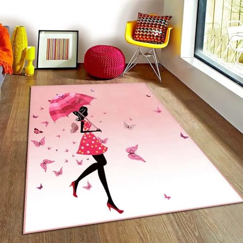 Area Map Wohnzimmerteppich Schlafzimmerteppich Cartoon-Mädchen Teppich 3D-Gedruckter Flauschiger Flanellteppich - Polyester-Soft-Touch, Leicht Zu Reinigen 60 X 90 cm Mit Gummirückseite -877643651308 von Generic