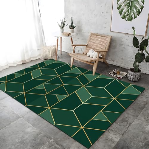 Area Teppich modernes, für Wohnzimmer Schlafzimmer Korridor Moderne Elegante Geometrie Design Teppich, Kurzflor weicher Rutschfester Teppich Innenteppich waschbar 160x230 cm Smaragdgrün Und Gold von Generic